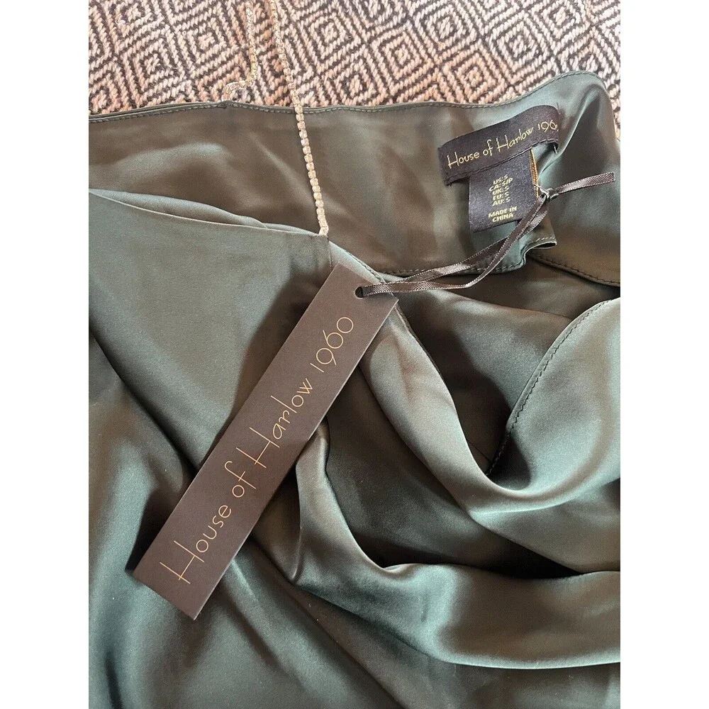 NEW! NWT HOUSE OF HARLOW Silky Cami Top Rhinestone Straps Emerald Green Size S - Picture 6 of 11